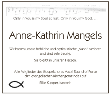 Traueranzeige von Anne-Kathrin Mangels von Pegnitz-Zeitung